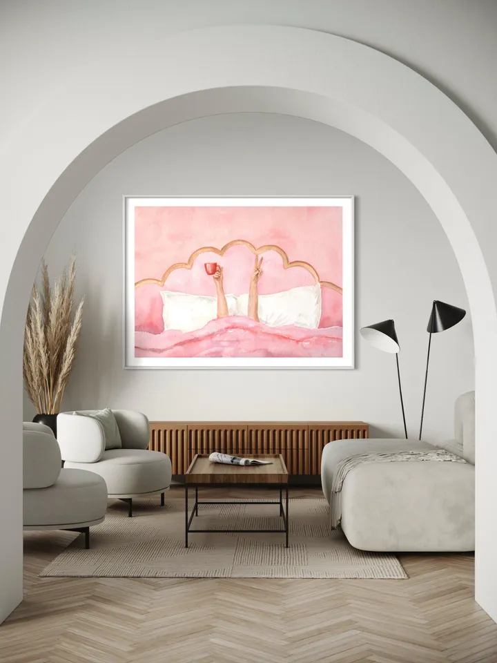 Pink Feminine Watercolor Painting Poster, Pink Girls Room Wall Art, Boho Apartment Decor, Pink Aesthetic, Bar Cart Decoration, Preppy Art