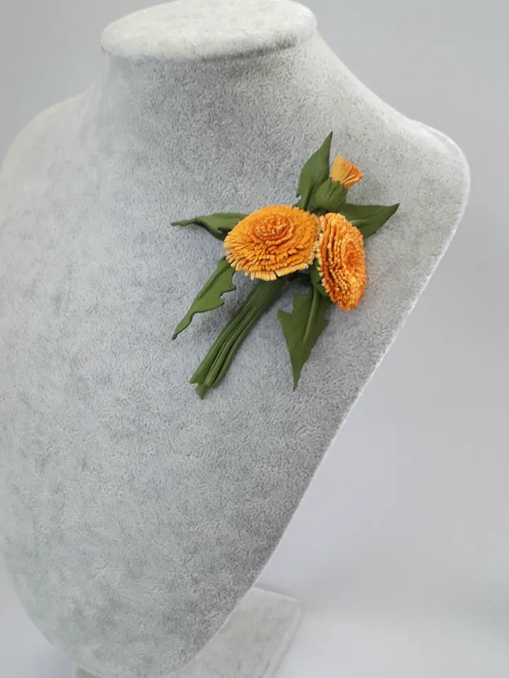 Leather brooch dandelion for her, Leather jewelry, 3rd anniversary gift for wife