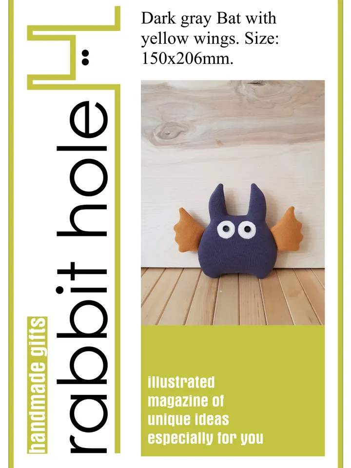 Halloween doll pattern PDF for sewing bat, digital tutorial in English, rag doll diy