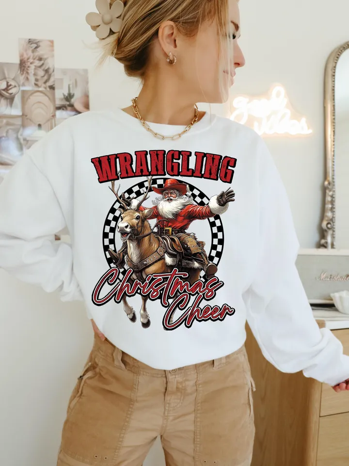 Western Christmas design Png - Cowboy Santa Claus graphic for sublimation and DTG printing - Country Christmas t-shirt design Png - Digital