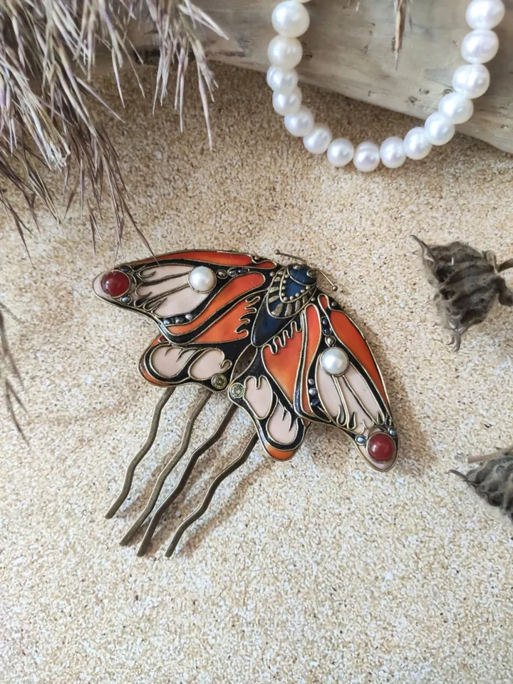 Large Orange Monarch Butterfly pin,Large Butterfly hairpin,summer hairpin