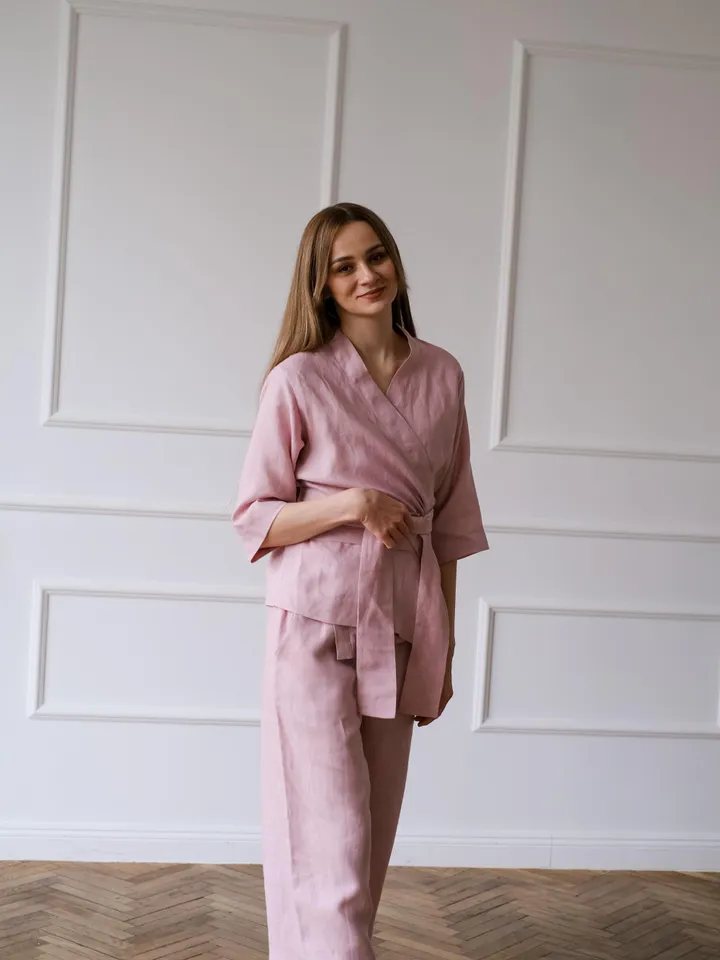 Linen suit - Kimono jacket with pants for women - Linen pants - Linen clothing womens