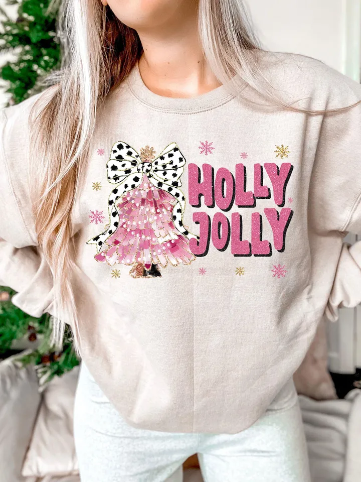 Colorful Glitter Holly Jolly Png, Christmas Png, Glitter Coquette Christmas Tree Png, Christmas Png, Christmas Coquette Png, Brushstroke