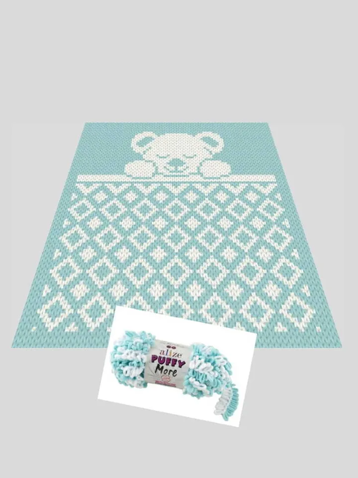 Loop yarn Finger knitted Sleeping bear blanket pattern PDF