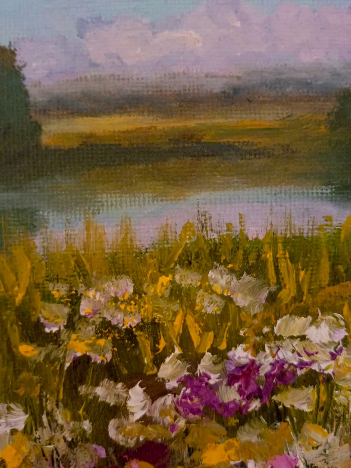 Oil painting summer Landscape Church