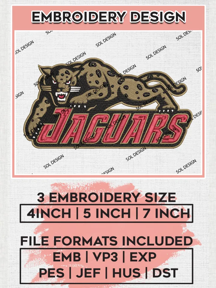 NCAA Jaguars College Football Team Logo Embroidery Design Files, NCAA IU Indianapolis Jaguars Machine Embroidery, NCAA Teams, Game Day, 3 sizes, NCAA Machine embroidery designs, Digital Download