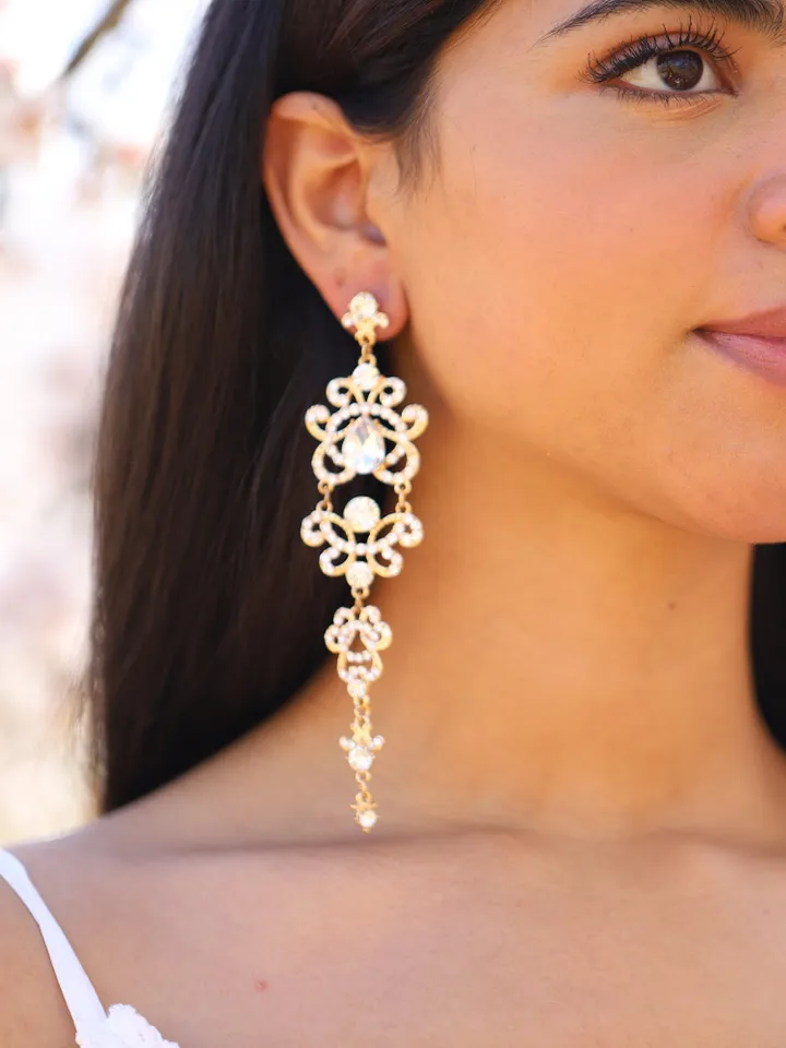 Plata, Oro Art Deco Pendientes Largos De Boda, Joyas De Novia Vintage, Pendientes De Boda Boho, Pendientes De Novia Chandelier, Joyería Boho