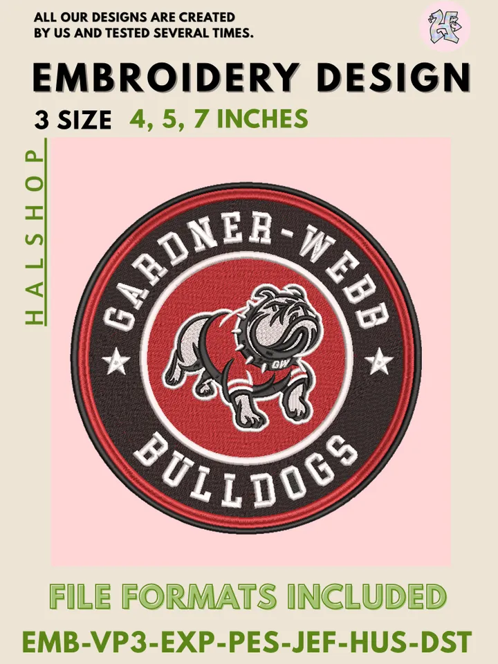 NCAA Gardner-Webb Runnin’ Bulldogs Round Logo Embroidery, NCAA Gardner-Webb Runnin’ Bulldogs Logo Embroidery Files, NCAA Teams, Machine Embroidery Designs, Digital Download