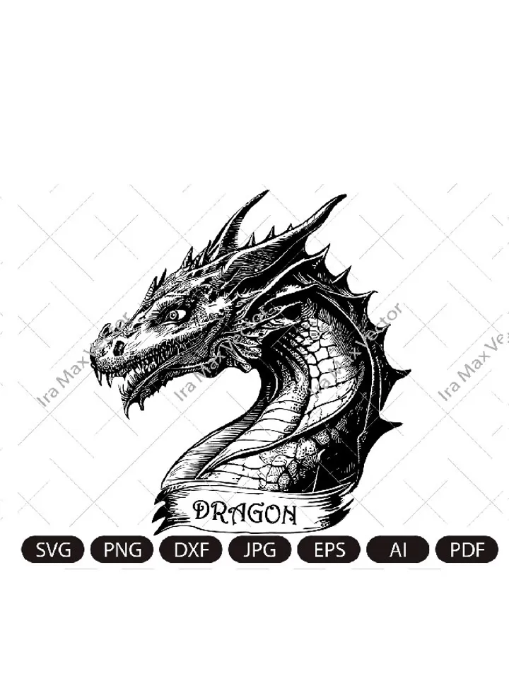 Dragon head svg, Dragon portrait svg, Dragon face svg, Dragon detailed, Dragon vector, instant digital download