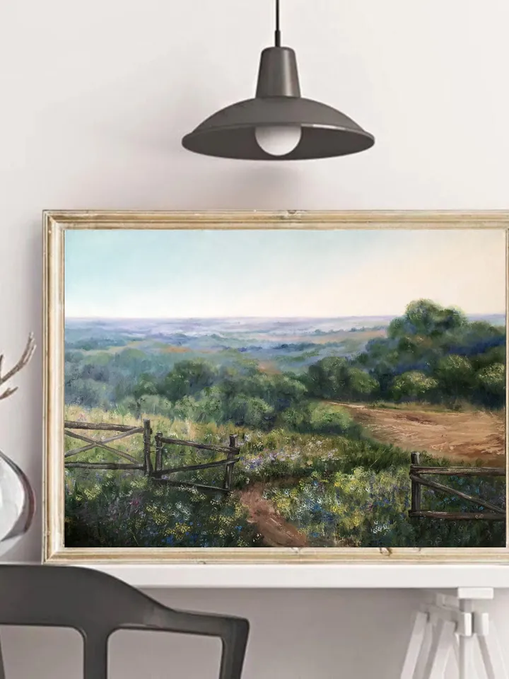 Original Landscape Meadow Oil Painting Field Wall Art Summer Landscape