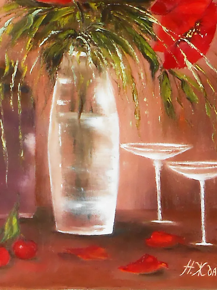 Flowers oil painting on canvas, Poppies painting wall art
