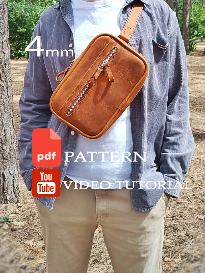 PDF Pattern for men's chest bag - pattern for men's sling bag - Download PDF & video TUTORIAL Punch pitch 4 mm.