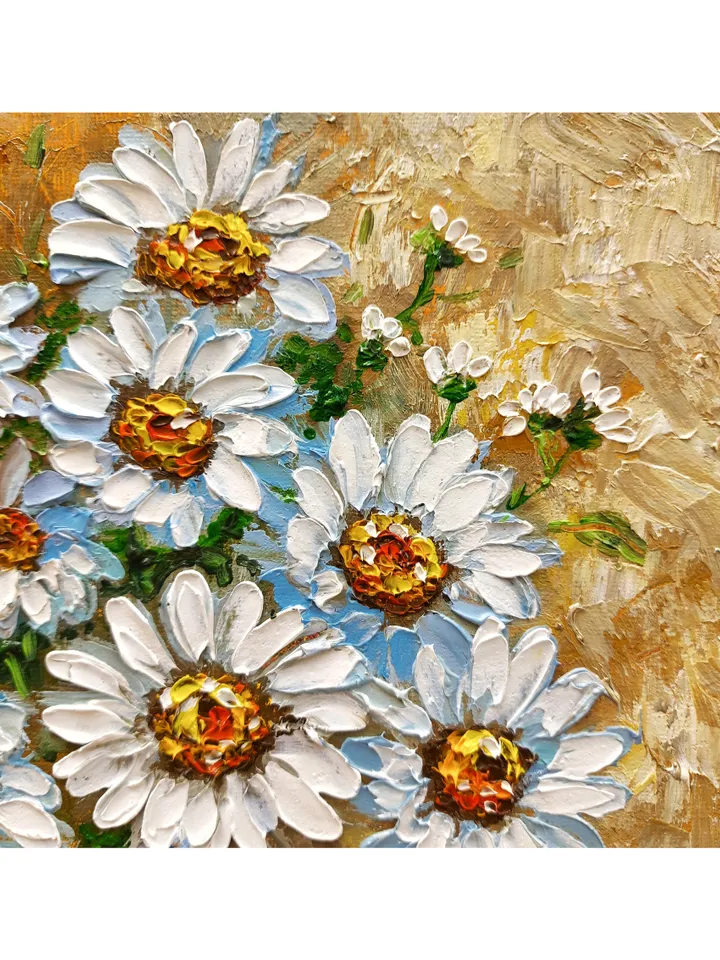 Original oil painting Daisies Bouquet of white flowers 12 by 12 inches (30x30 cm) by OilPaintingNatali