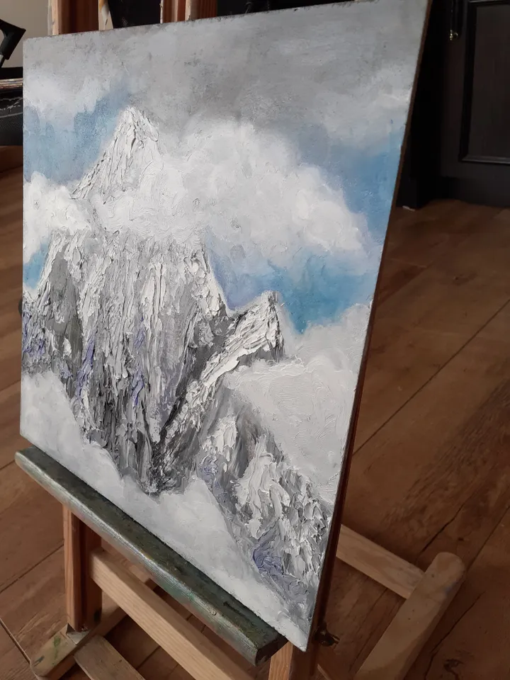 Oil Painting Himalaya Mountain Ama Dablam Mountain Landscape Nature Travel Tourism Cardboard 12 x12 inches 30x30 cm Wall Decor 3D Image