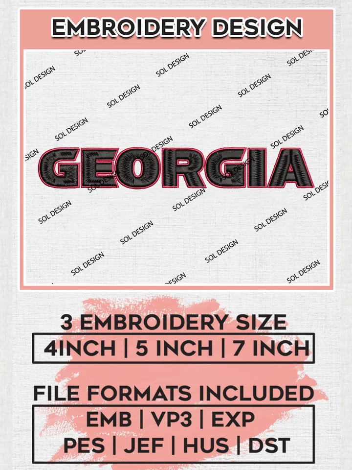 NCAA Georgia Team Writing Logo Embroidery Design Files, NCAA Georgia Bulldogs Machine Embroidery, NCAA Teams, 3 sizes, NCAA Machine embroidery designs, Digital Download