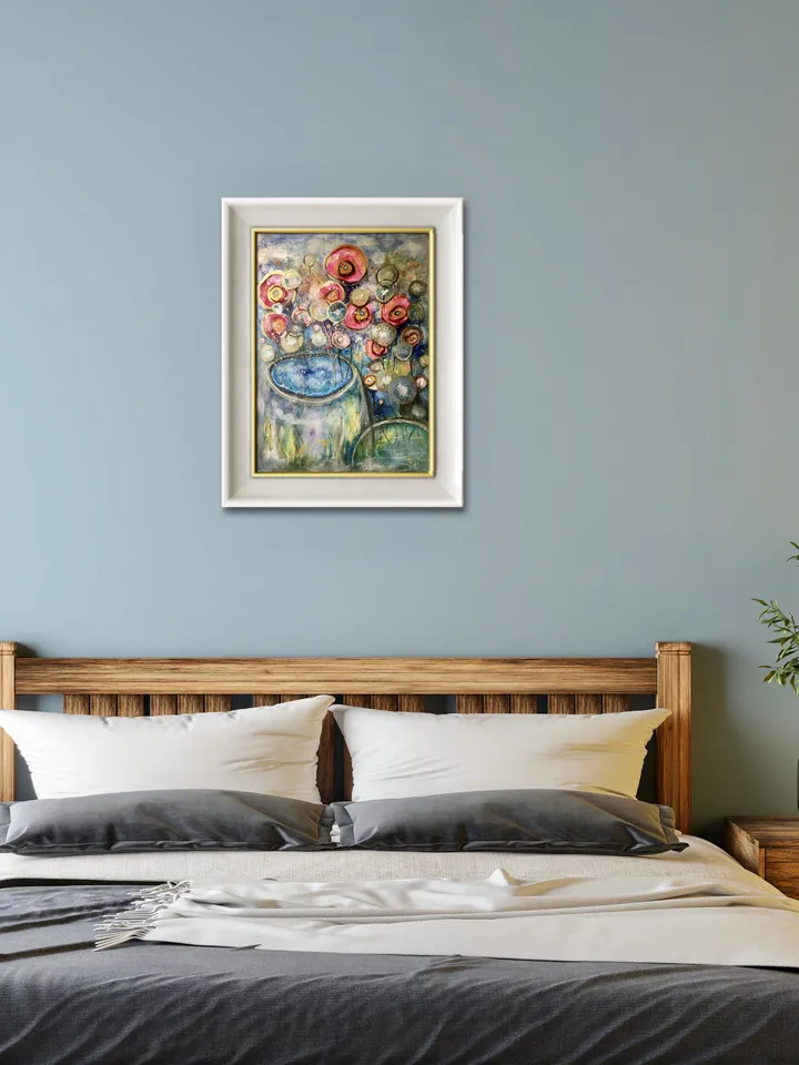 Foreign gardens-original watercolour mix media painting,fantasy flowers wall art,floral landscape,wall decoration,unique gift.