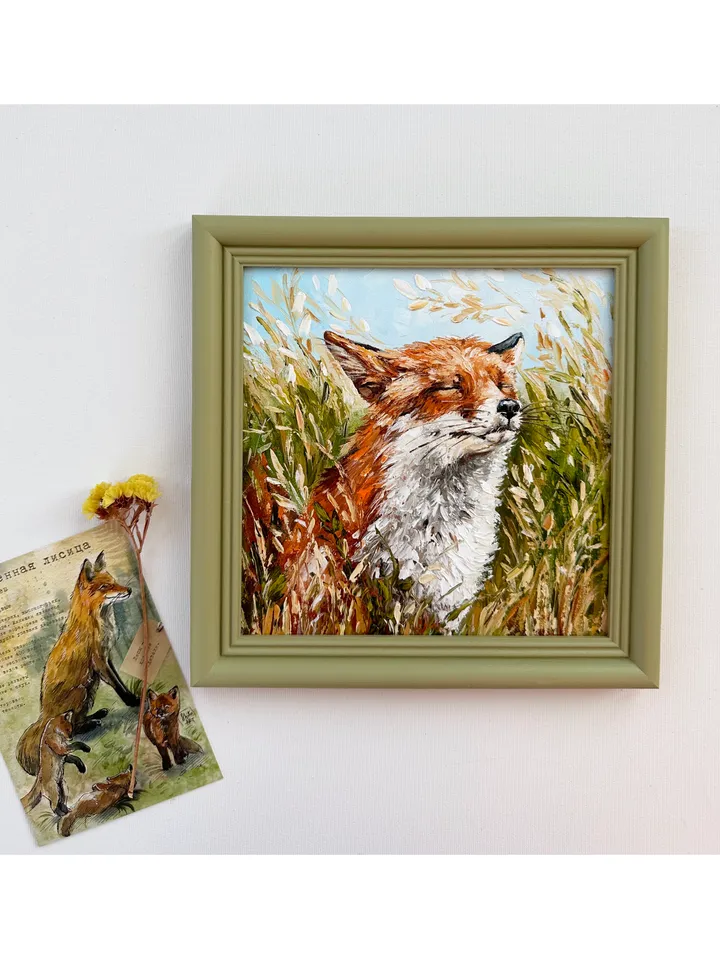 Fox painting, fox oil art