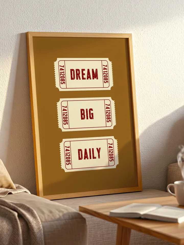Dream Big Daily Retro Ticket, Motivational Printable Wall Art, Vintage Typography Poster, Digital Download, Personalized and Customizable
