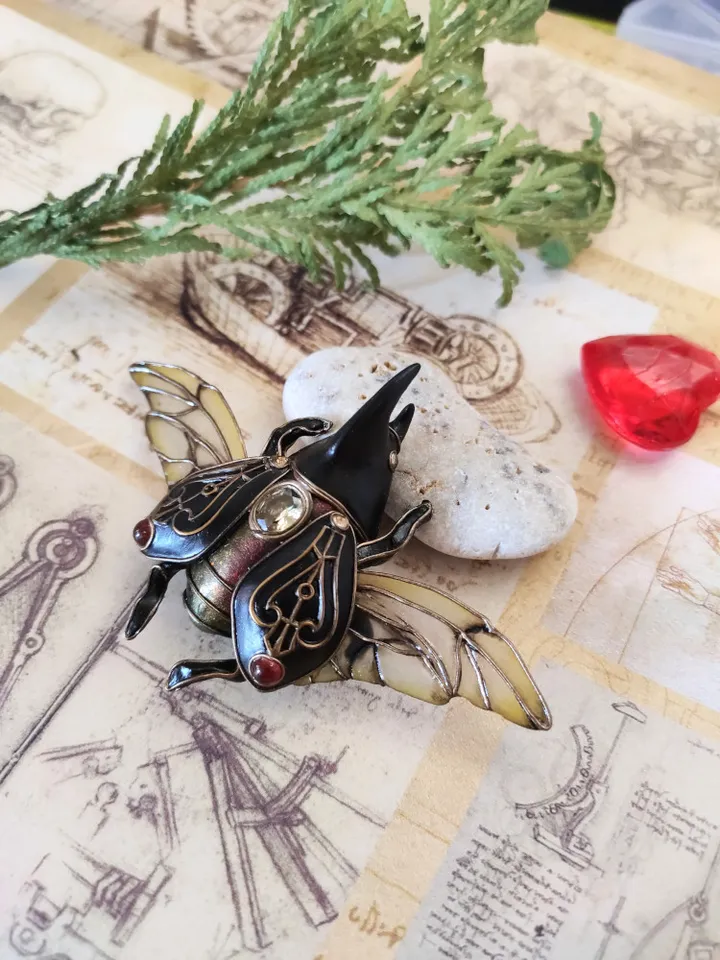 Brooch Hercules beetle, brooch-pin with an insect, brooch Black beetle
