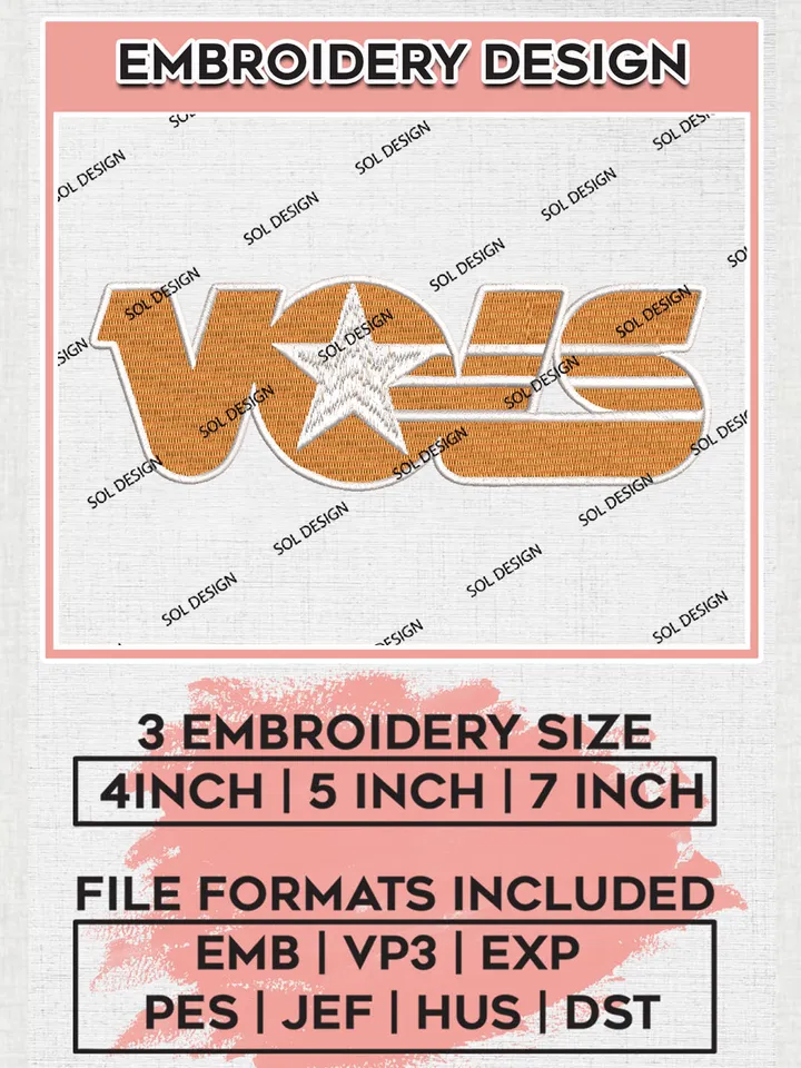 NCAA Vols Team Word Logo Embroidery Design Files, NCAA Tennessee Volunteers Machine Embroidery, NCAA Teams, Game Day, 3 sizes, NCAA Machine embroidery designs, Digital Download