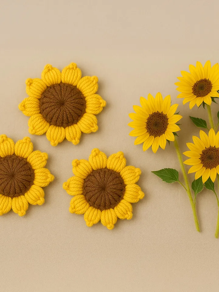Amigurumi Sunflower Crochet Pattern, 3D Crochet Flower Plush, Stuffed Sunflower Applique PDF, DIY Floral Home Decor, Instant Download