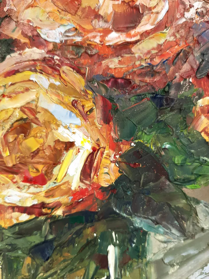 Yellow Roses Painting 11x9" Original Flowers Art Oil Hand Painted Artwork Signed by artist Marina Chuchko Impressionist