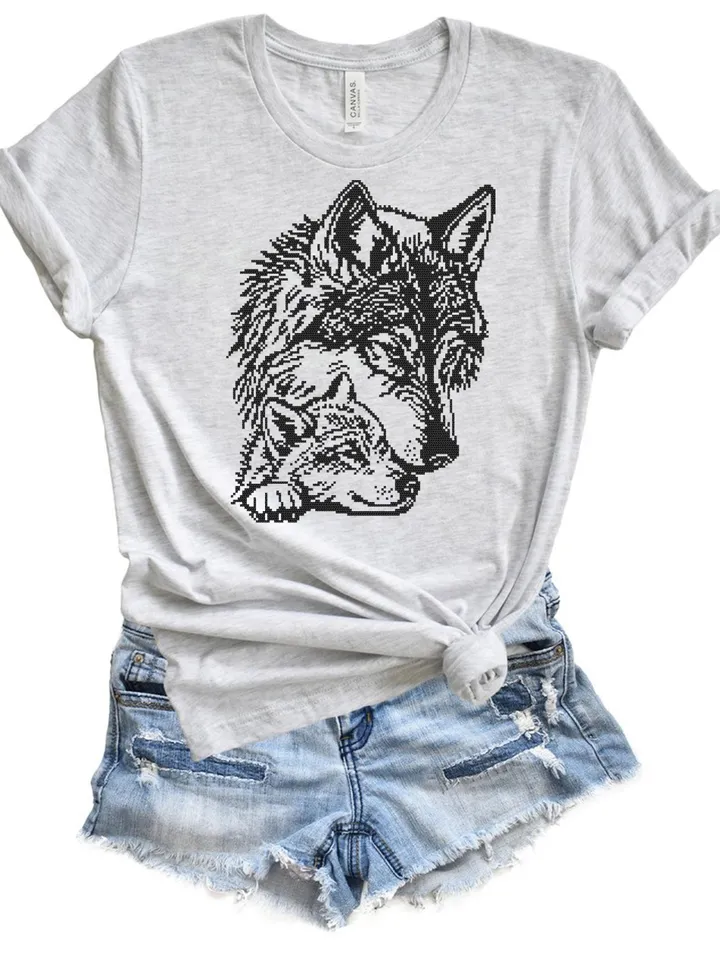 Mom and baby wolf cross stitch pattern PDf download Monochrome wolf silhouette cross stitch chart, Wolf pattern digital PDF, Home decor #K51
