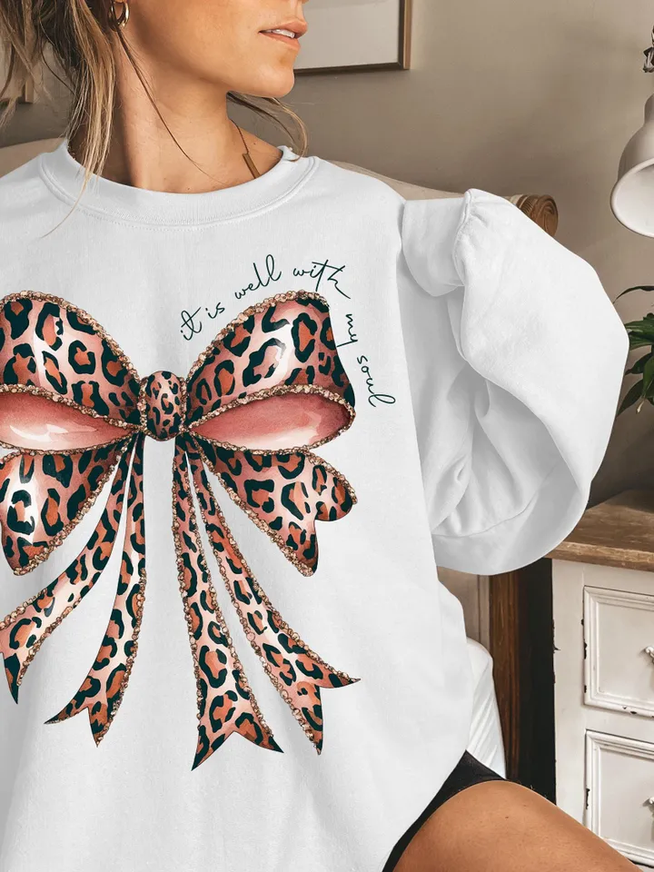 It Is Well With My Soul Png, Leopard Print Bow Png, Christian Bow Png, Hand Drawn Bow Png, Bible Verse Sticker Png, Coquette Bow Sublimation