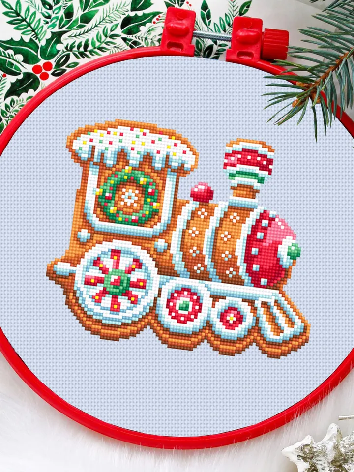 Christmas train cross stitch pattern download PDF Gingerbread cross stitch chart, Christmas pattern digital PDF, Gingerbread decor #N140