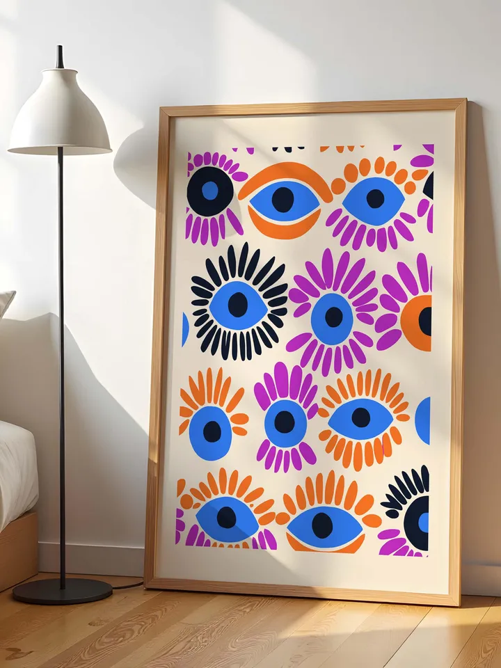 Retro Eye Art Print, Groovy Abstract Wall Art, Colorful Illustration Poster, Minimalist Eye Poster, Instant Digital Download, crayz eyes