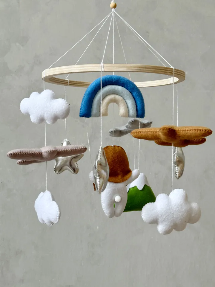 Bunny pilot baby mobile boy airplane, Travel nursery crib mobile