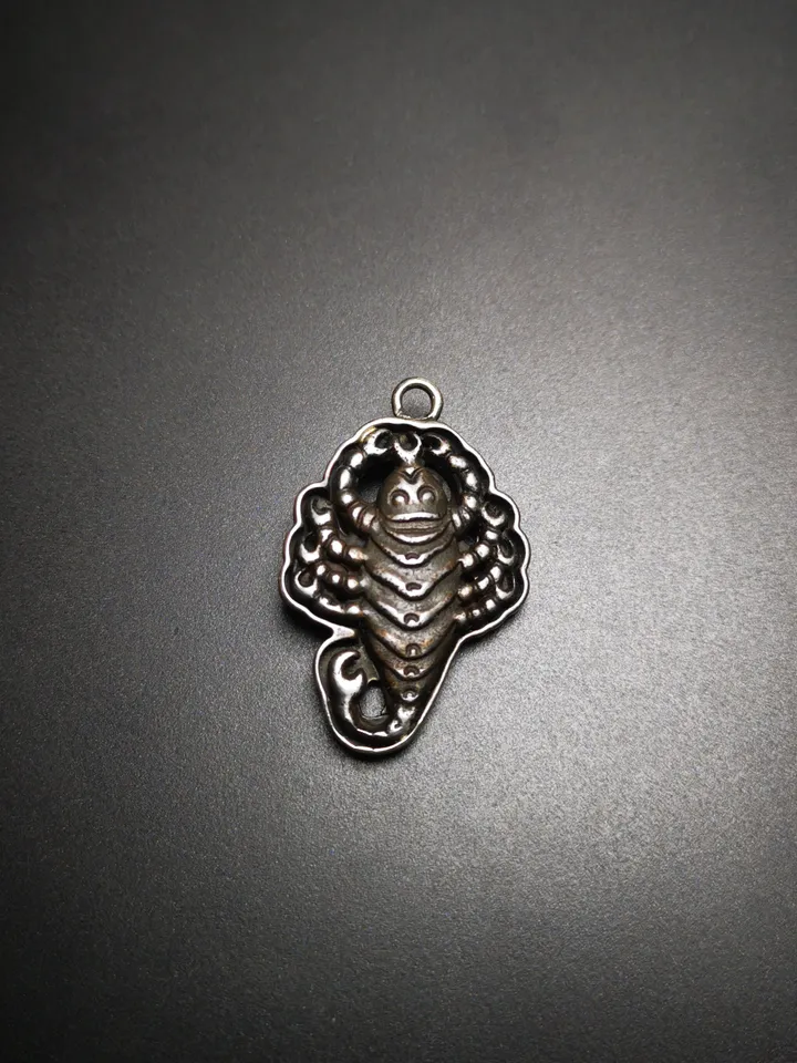 Gandhanra Handmade Tibetan Amulet,Scorpion Guru of Padmasambhava, Scorpion Totem, Buddhist Tailsman,Made of Thokcha,Inlaid With Silver