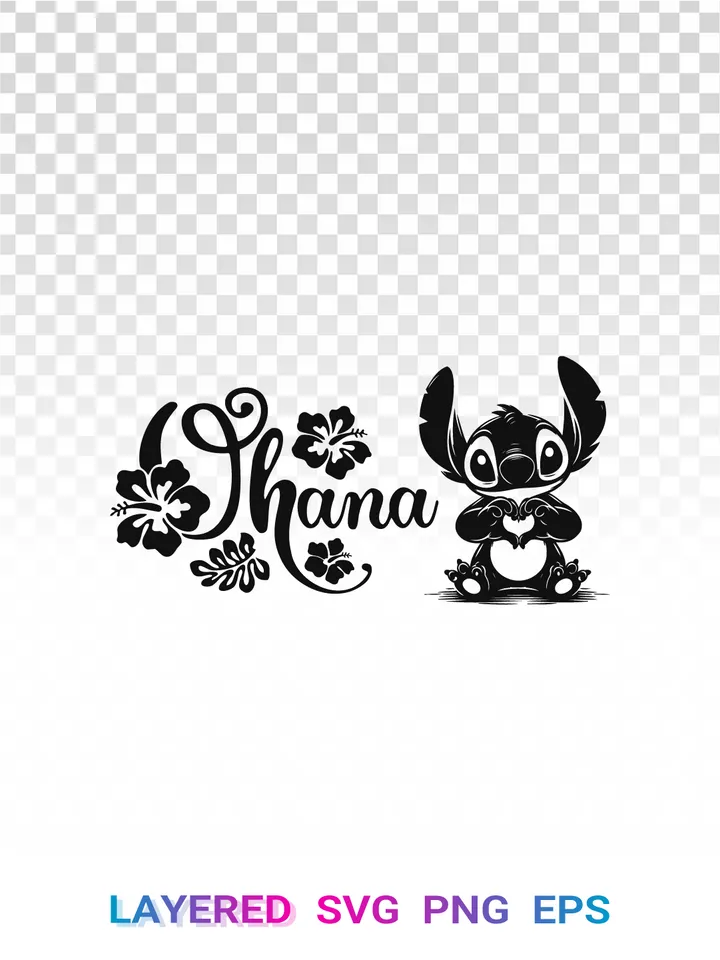 Stitch Ohana 🌺 SVG, Disney Hawaiian PNG, Lilo Stitch Heart