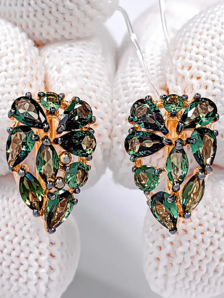 Earrings jewelry Silver gold plated 925 assay value with tourmaline