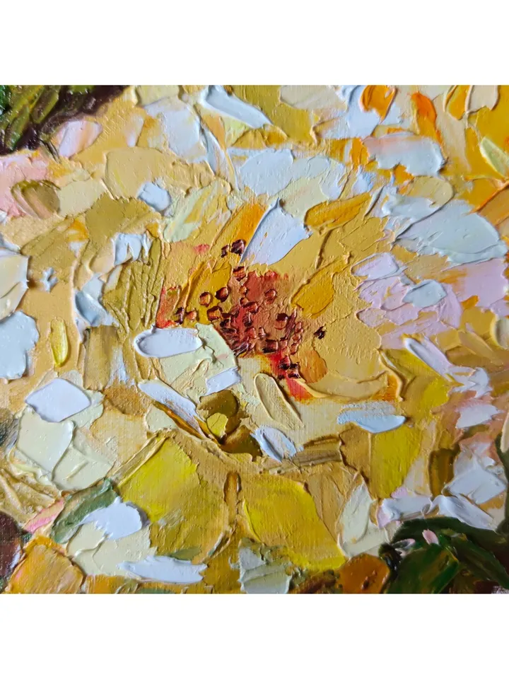 Yellow Rose painting Floral original art 7 by 5 in Flower wall art Yellow Rose of Texas artwork by Natalia Plotnikova
