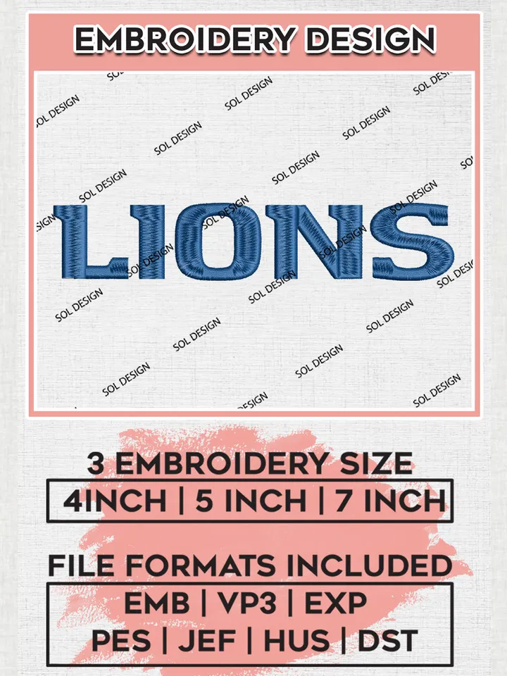 NCAA Lions Team Word Logo Embroidery Design Files, NCAA East Texas A&M Lions Machine Embroidery, NCAA Teams, 3 sizes, NCAA Machine embroidery designs, Digital Download