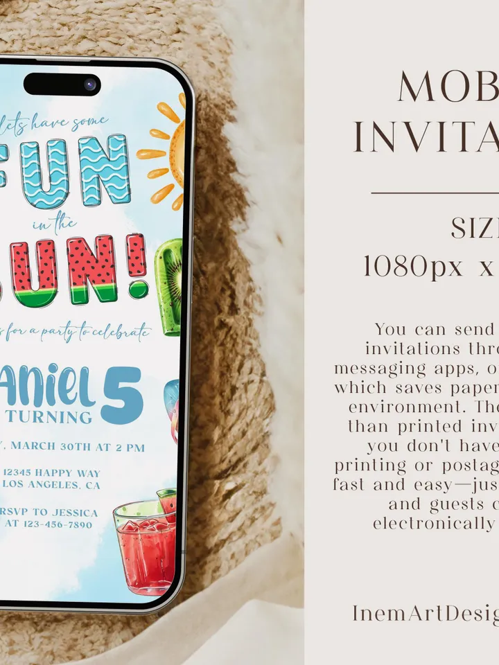 Summer Birthday Invitation, Summer Invite, Fun in the Sun Birthday Party Invitation, Ice Cream Popsicle Watermelon, Editable Template
