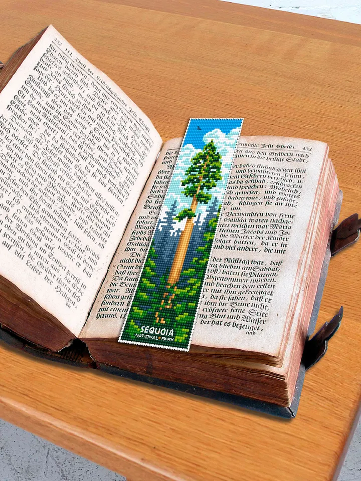 Sequoia National park bookmark cross stitch pattern PDF download Nature cross stitch chart, Digital bookmark pattern, Forest landscape #B175