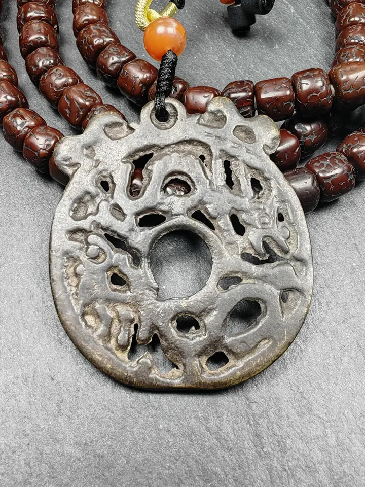 Vintage Dragon Prayer Wheel,Dharma Chakra Pendant,Gandhanra Tibetan Buddhist Amulet,Protective Charm,Made of Thokcha,43mm
