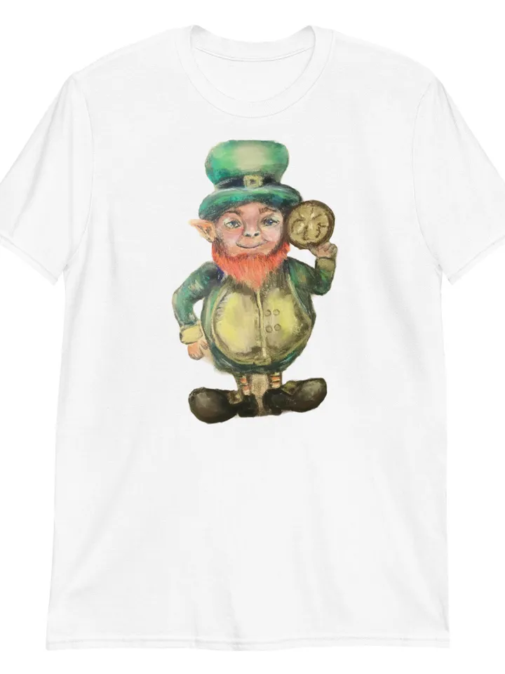 Leprechaun Short-Sleeve Unisex T-Shirt from my original painting,humorous designer t shirts,unique handmade gifts,St.Patrick day gifts.