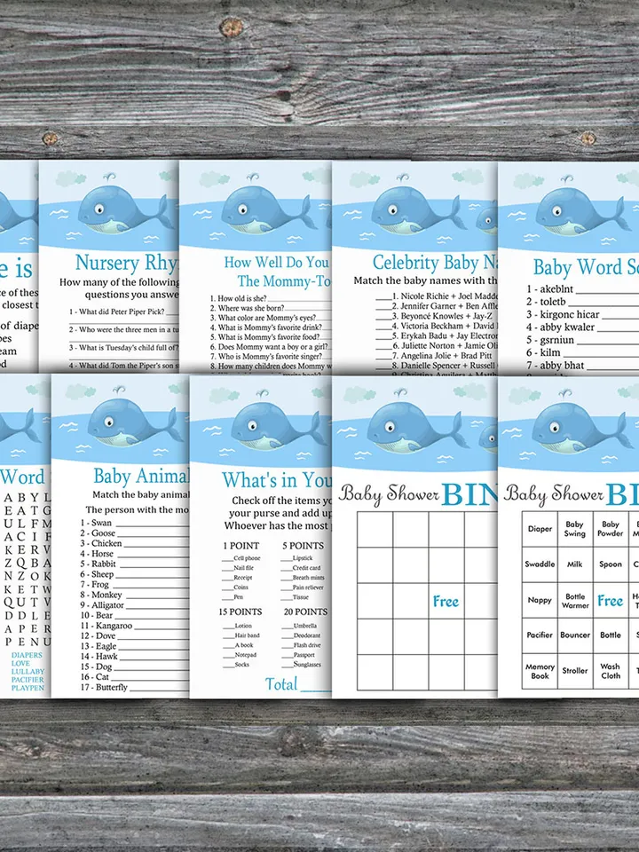Under the sea baby shower games bundle,Whale Baby Shower games package,Fun Baby Shower Games,9 Printable Games-335