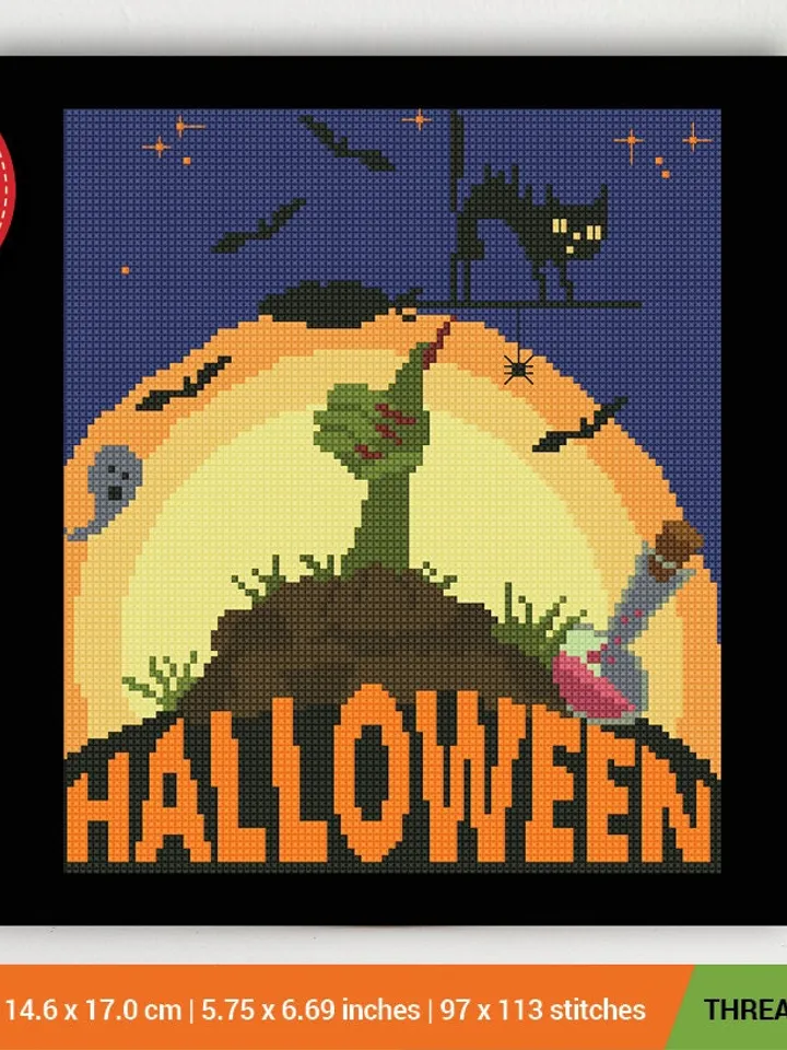 Halloween Zombie Cross stitch pattern | Embroidery Pattern | Instant Download | Embroidery Designs