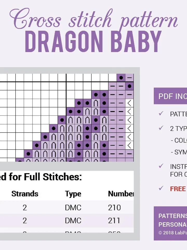 Dragon Baby Cross stitch pattern Fantasy Dragon Cross stitch pattern Egg Purple PDF Format Instant Download Home decor Modern