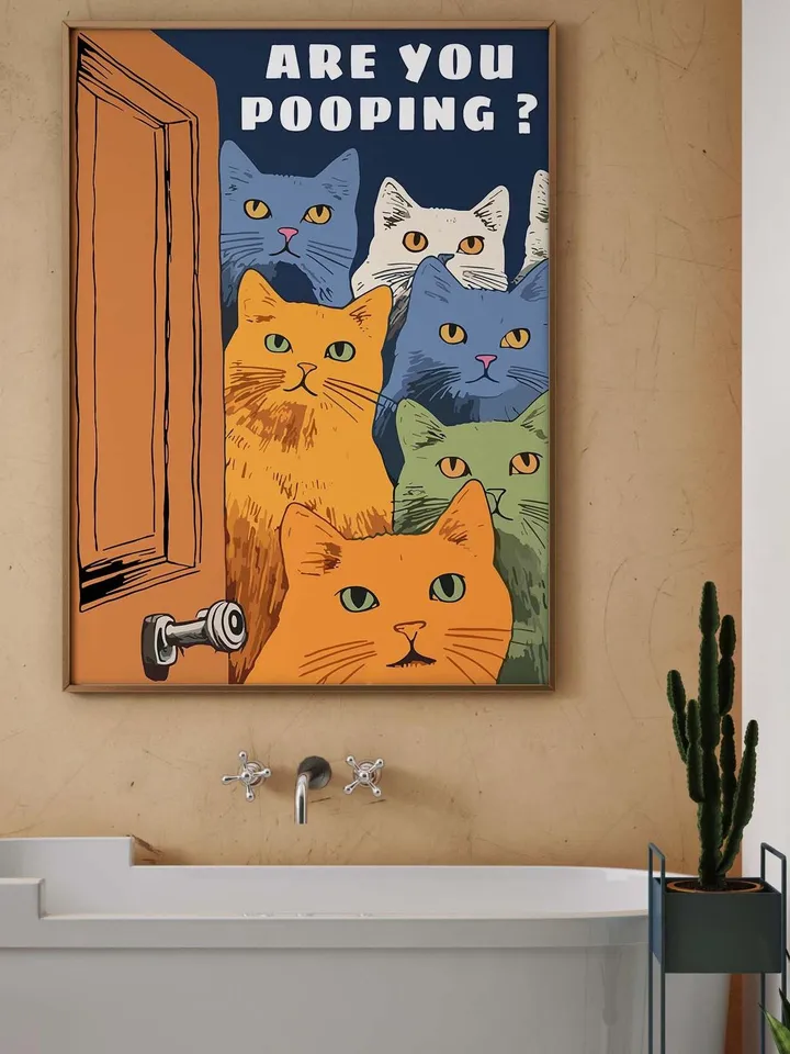 Funny Posters Pooping Print Bathroom Cat Print For Toilet Wall Art Print Funny Cat Print Printable Wall Art Bathroom Wall Art Toilet Poster
