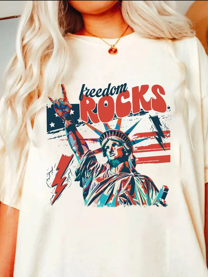 Freedom Rocks Sublimation Design PNG Digital Download Printable Boho Retro 4th of July Independence Day Patriotic Liberty USA