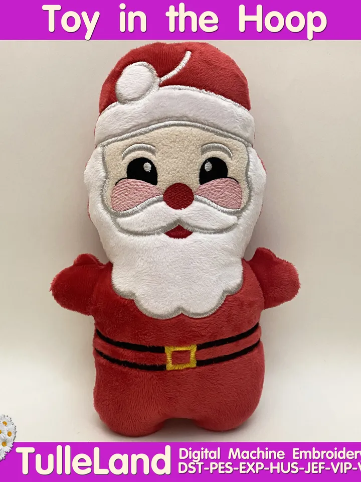 In The Hoop Machine Embroidery design Cute Christmas Santa toy soft stuffed ITH Pattern.