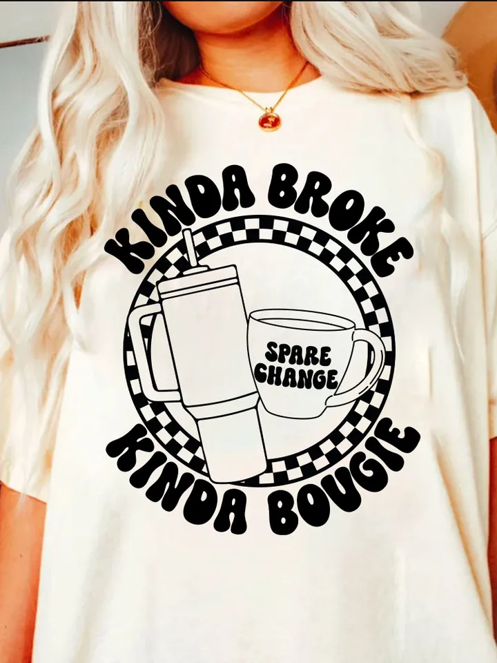 Kinda Broke Kinda Bougie Svg Png, Snarky Png, Sarcastic Png, Retro Png, Checkerboard Png, Coffee svg, Bougie svg, Boujee Stanly cut file