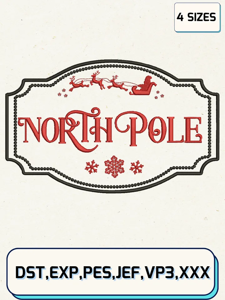 North Pole Embroidery Designs,Christmas Embroidery Designs,Machine Embroidery Files,4 Sizes