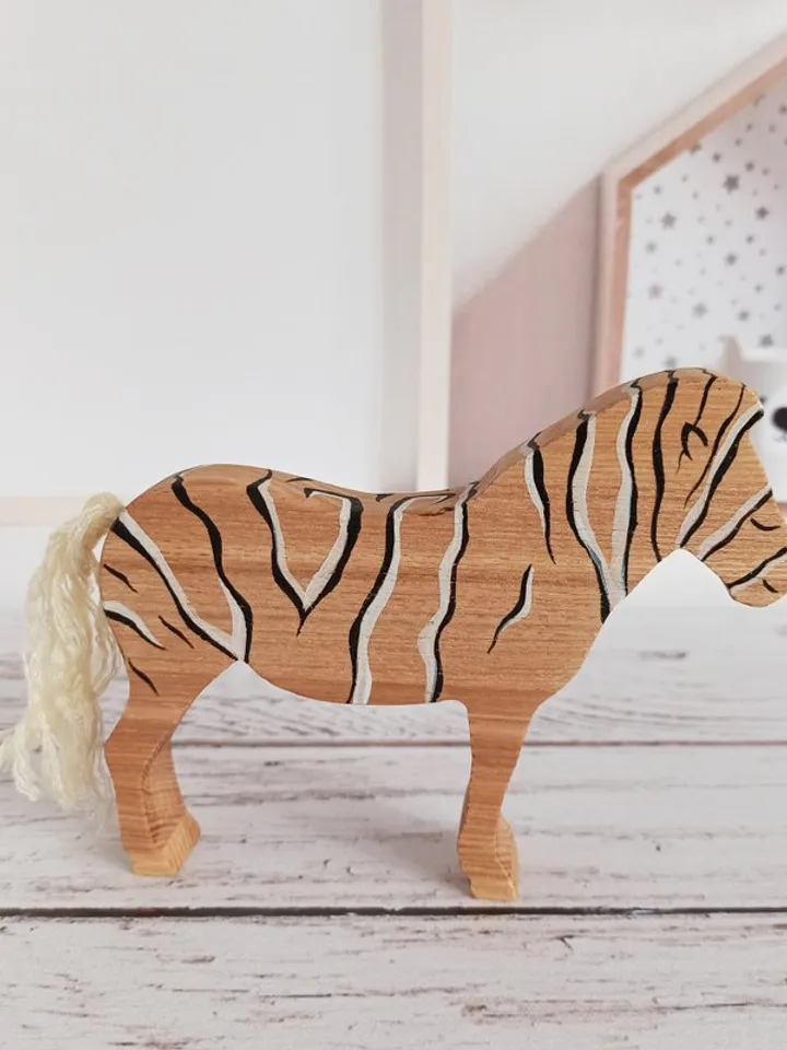 Wooden toy animals, safari animals zebra, Montessori baby toys, first toy