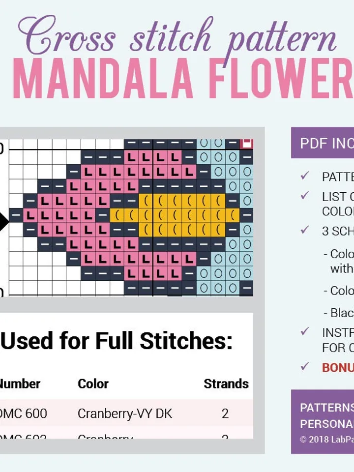 Mandala Flower Cross stitch pattern | Embroidery Pattern | Instant Download | Cross Stitch Patterns | Embroidery Design
